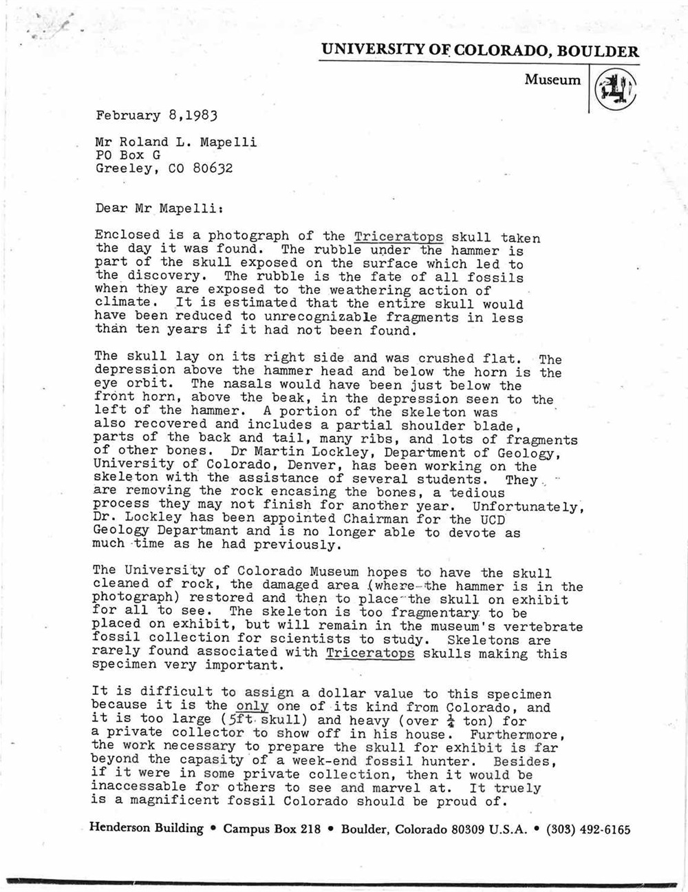 1983 Letter from Carpenter to Mapelli