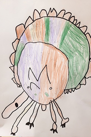 Olive McCue's drawing of Triceratops from the front