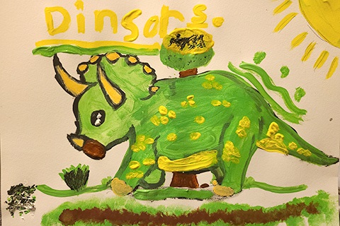 Aishlyn Saenz's Triceratops drawing. The triceratops is green.